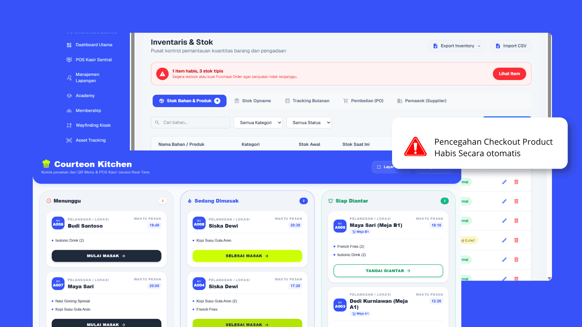 Peringatan stok habis dan pencegahan checkout otomatis di Courteon